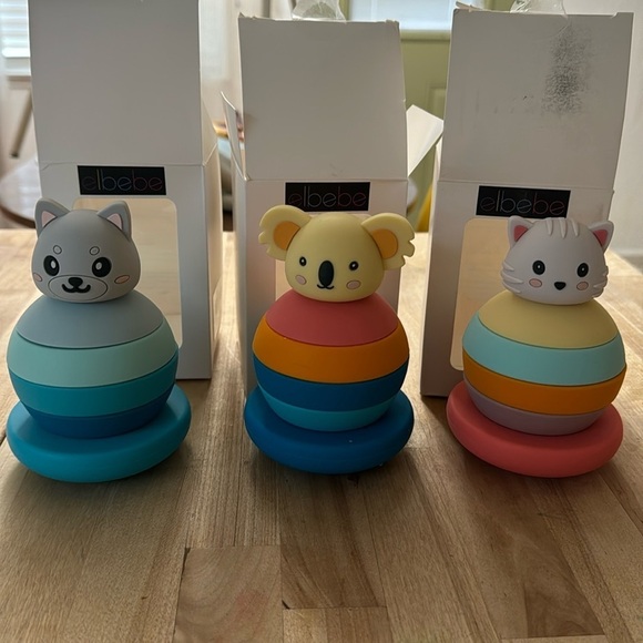 Elbebe Stackable Silicone Animal Toys Infants Bundle of 3 - Picture 1 of 5